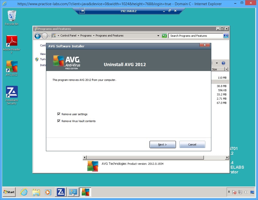 Practice Labs screenshot.